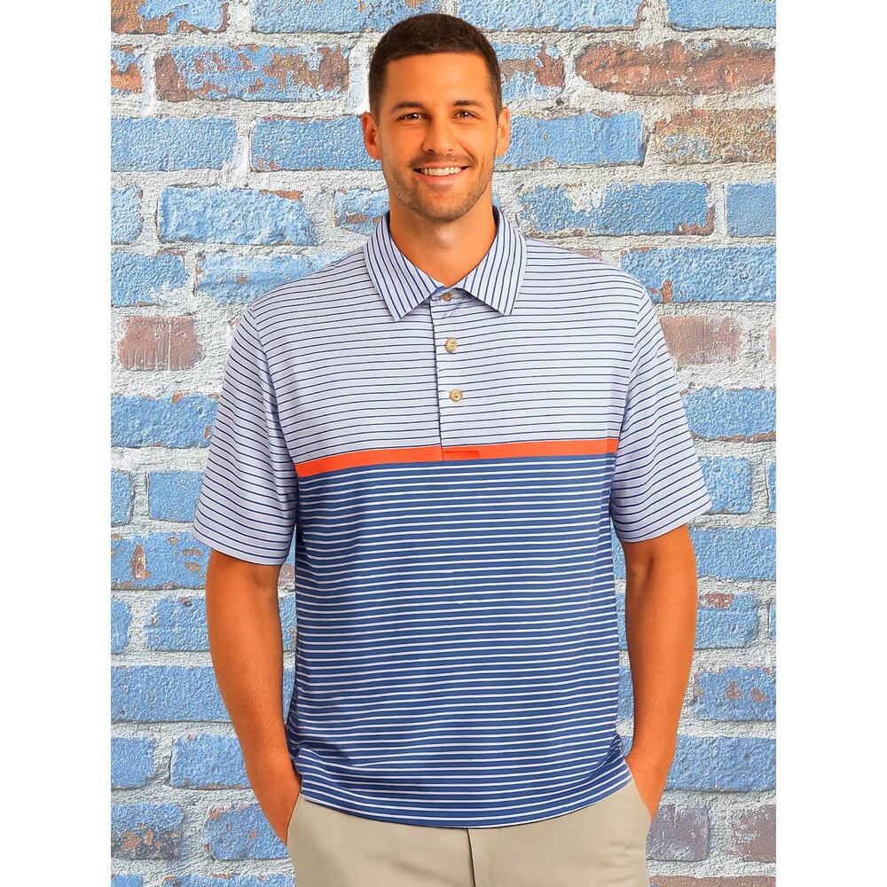 Men’s Medium Roundtree & Yorke Blue/Gray Golf Polo with Accent Stripe